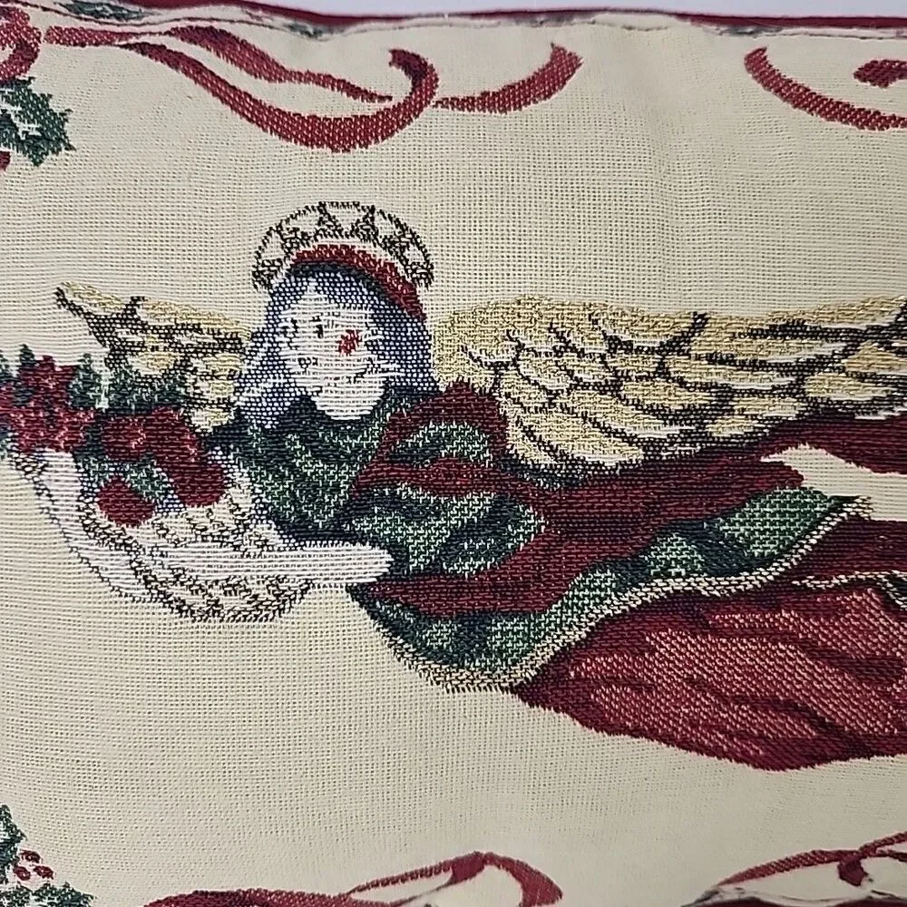 Vtg Riverdale Angel Tapestry Throw Pillow Christmas Holiday Made in USA 16x11